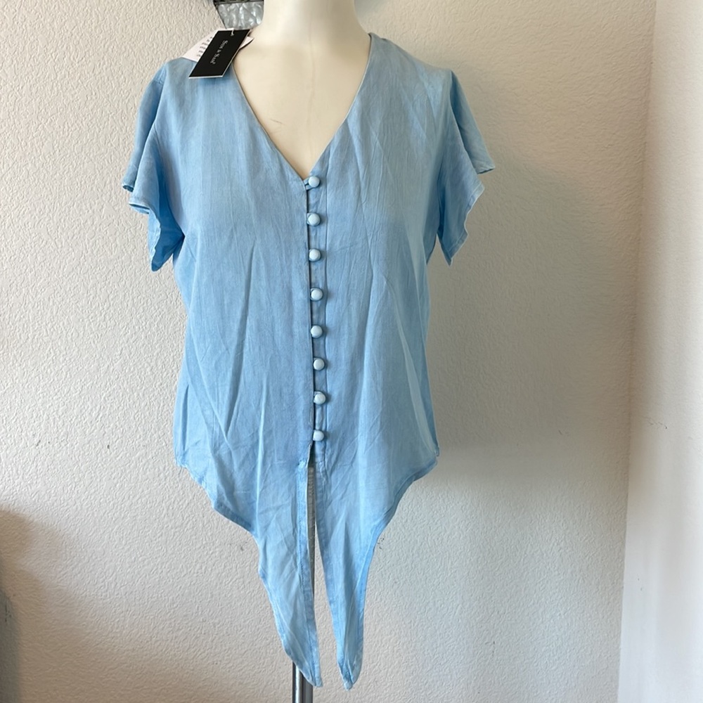 Sim & Sam Blue Bleached Chambray Blouse Women’s